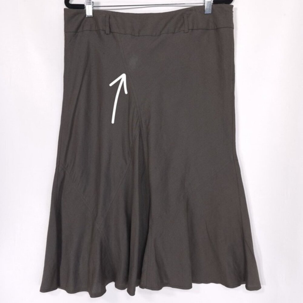 SANDRO Sportswear Women's Size 14 Olive Brown Skirt Flared LINEN Blend‎ Midi - Picture 9 of 10
